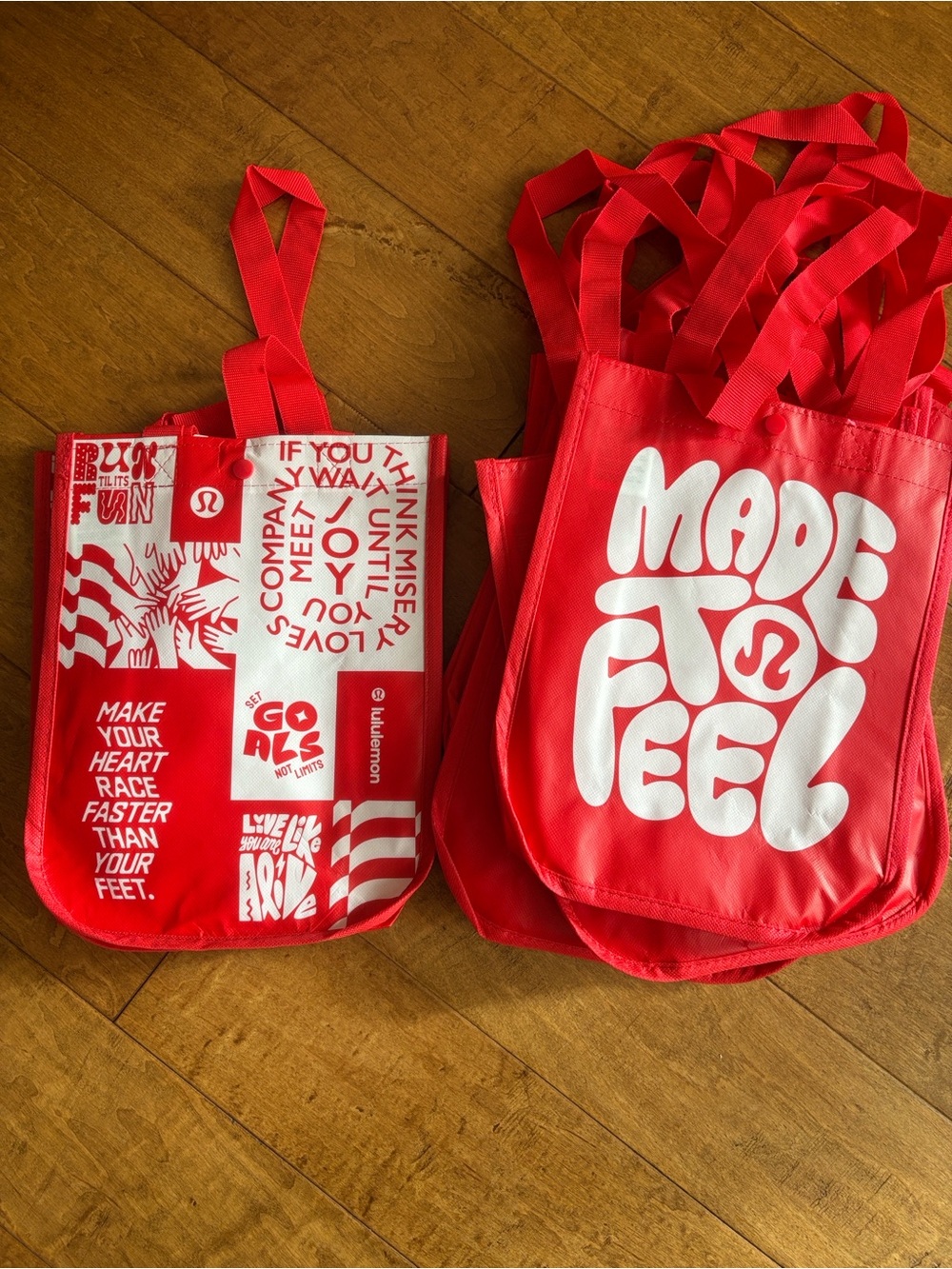 Lululemon Red Reusable Tote Bags LOT (10)—Use for Lunches, Sport Teams, Errands